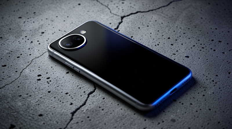 Xiaomi 17T-style smartphone with telephoto lens on concrete
