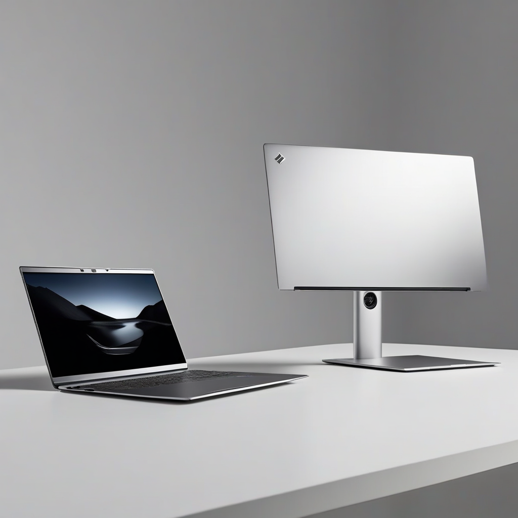 Two laptops placed side by side on a desk, comparing a Windows machine and an Apple-style laptop.