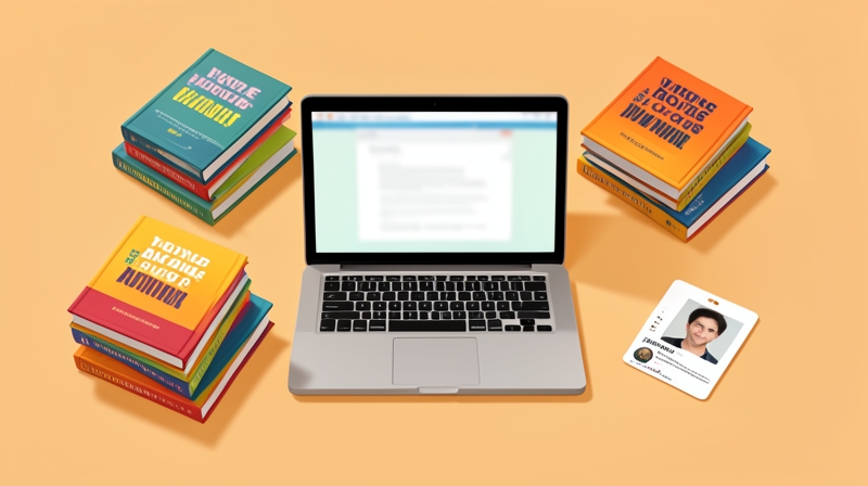 Flat-lay with textbooks, a laptop, and a student ID card to show education discount stacking